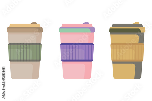 Vector illustration of stylish disposable cups for hot drinks and cold drinks