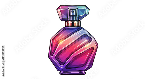Elegant Polygon Perfume Bottle with Gradient Colors and Geometric Design.