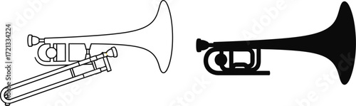 Trumpet trombone vector illustration brass musical instrument