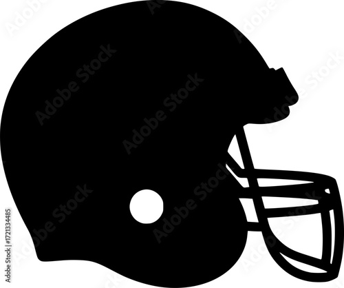 a black silhouette of an american football helmet on a white background, solid black, side view


