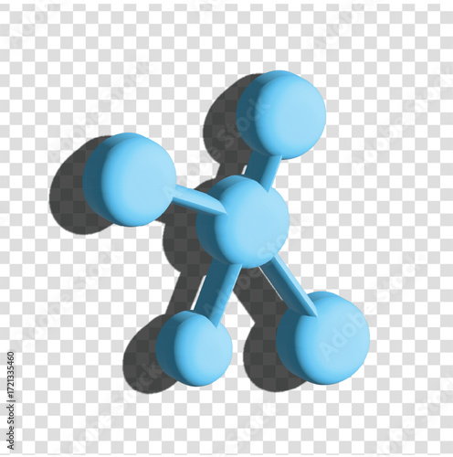 3D icon of a molecule structure in blue, symbolizing science, chemistry, and medical innovation.