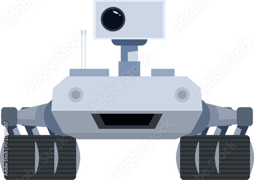 Futuristic rover traversing alien landscape, gathering data for scientific research