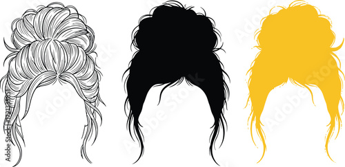 Messy bun hairstyle vector illustration hair fashion trend