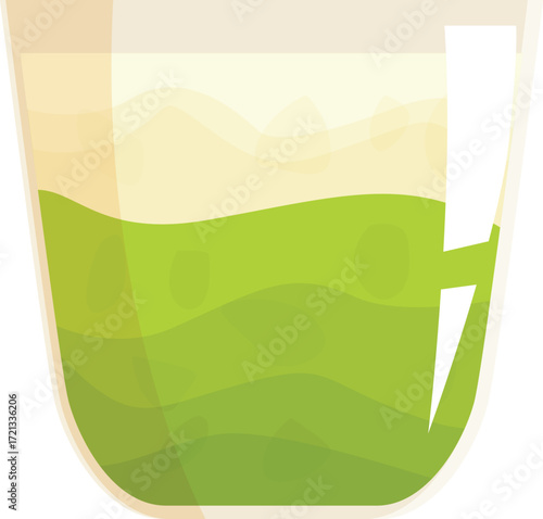 Green tea matcha latte mixing with milk foam in a glass cup represents a refreshing and delicious beverage