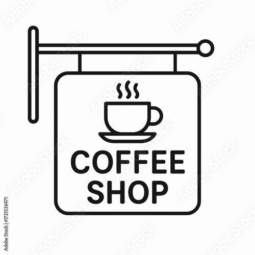 Coffee shop sign featuring a steaming cup icon in minimal style  