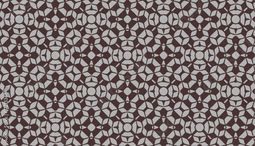 Brown and gray floral-inspired seamless pattern with geometric elements, classic decorative vector for textiles and paper.