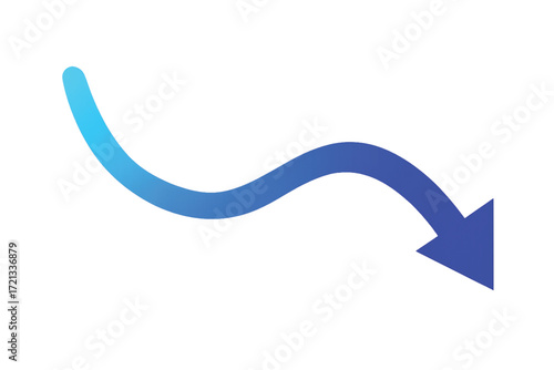 Downward arrow sloping drop sharp fall decline crash price cut recession loss stock sales savings salary market assets transparent backgroun 