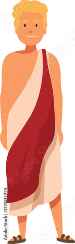 Young roman citizen wearing traditional toga and sandals, representing historical clothing and culture