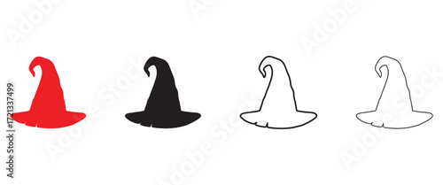 Halloween Witch Hat vector icon, witch hat vector, silhouette, line art