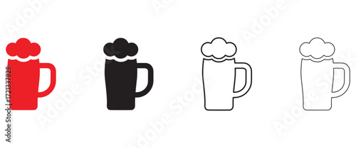 Beer Glass vector icon, beer mug with frothy beer Icon symbol, celebration with bear vector, silhouette and line art