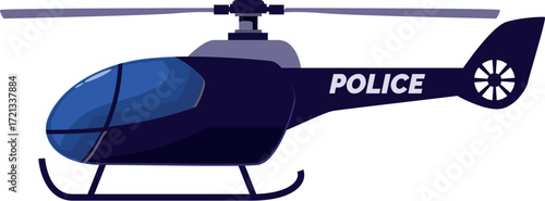 Dark police helicopter patrolling the city from above, ensuring public safety and rapid response
