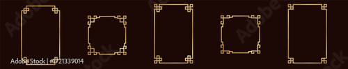 Set of gold geometric frames featuring intricate symmetrical designs on a dark backdrop.