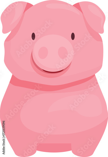 Cheerful pink piggy bank is sitting contentedly, symbolizing savings, finance, and wealth accumulation