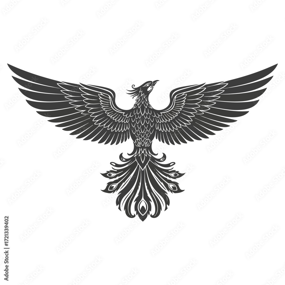 Obraz premium Majestic Phoenix Spreading Wings Depicting Mythical Bird Symbolism.