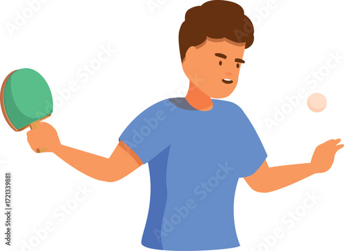 Concentrated ping pong player preparing to serve the ball