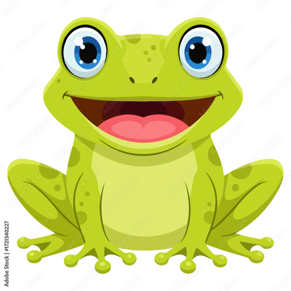 Fototapeta premium Cheerful green frog with big eyes and open mouth.