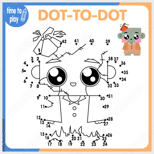 Connect the dots, a children's logic game. Frankenstein coloring page.