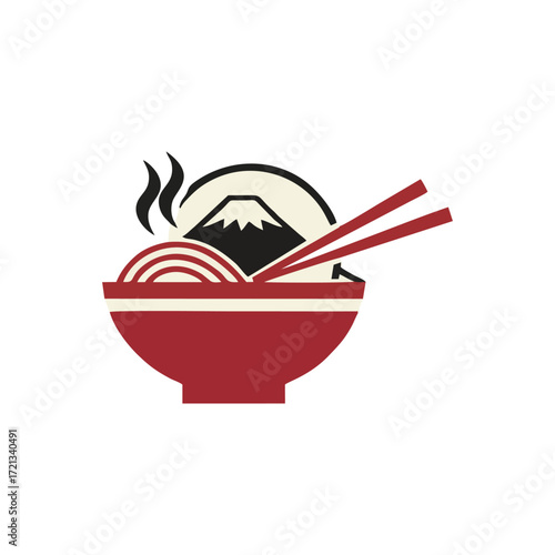 Minimal vector ramen restaurant japanese noodles soup authentic asian cuisine illustration cultural lifestyle dining concept gourmet traditional food bowl chopsticks tasty design artwork