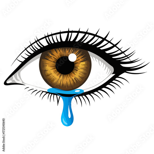 Eye with tear, showing sadness and emotional pain.