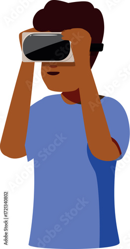 Man using virtual reality headset, exploring immersive digital world