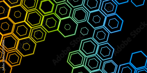 Colorful geometric laser hexagons abstract futuristic neon background. Vector technology design