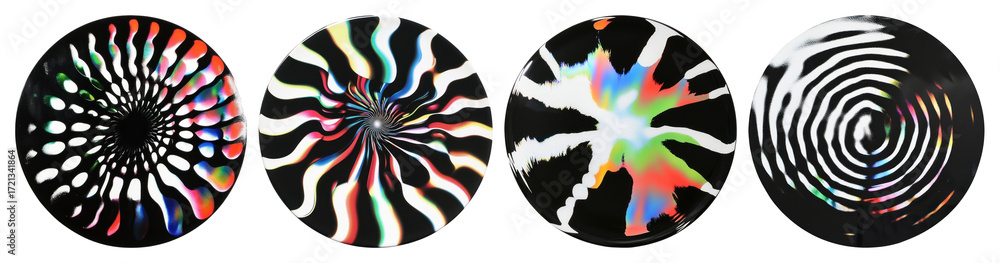 Fototapeta premium PNG Psychedelic abstract circular patterns, element set on transparent background