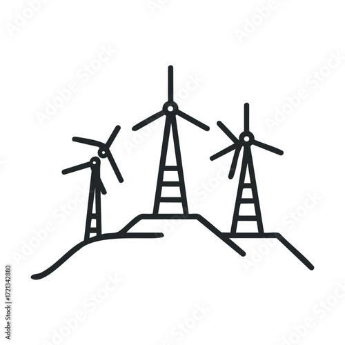 Wind energy turbines on hills for renewable energy generation
