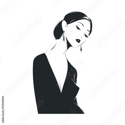 Elegant woman in stylish black outfit with accessories