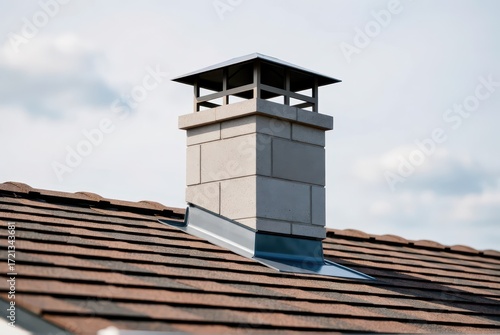 Chimney installation residential roof photography outdoor eye-level home improvement
