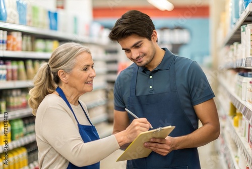 Store manager training young worker
