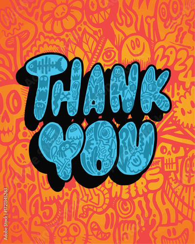Express gratitude with this fun, vibrant, and unique 'Thank You' design, perfect for cards, social media, or personalized gifts, conveying sincere appreciation