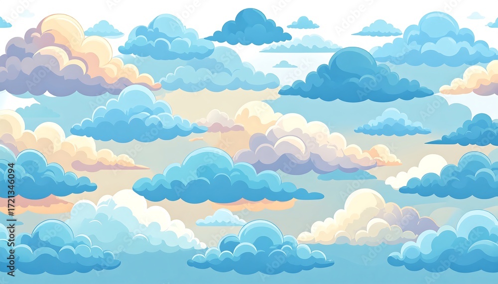 Cartoon cloudscape seamless pattern