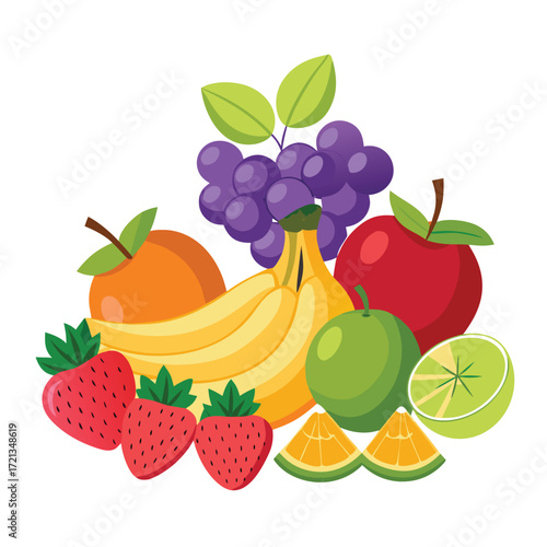 Colorful fruit icons set isolated, apple strawberry  orange banana cherry collection vector illustration