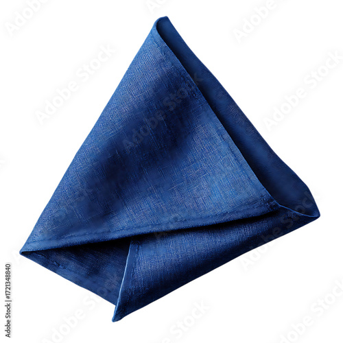 Folded blue linen napkin textile fabric png