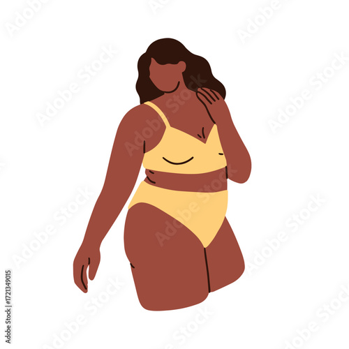 Black woman in lingerie, underwear, bikini. Female with plus-size fat chunky ...