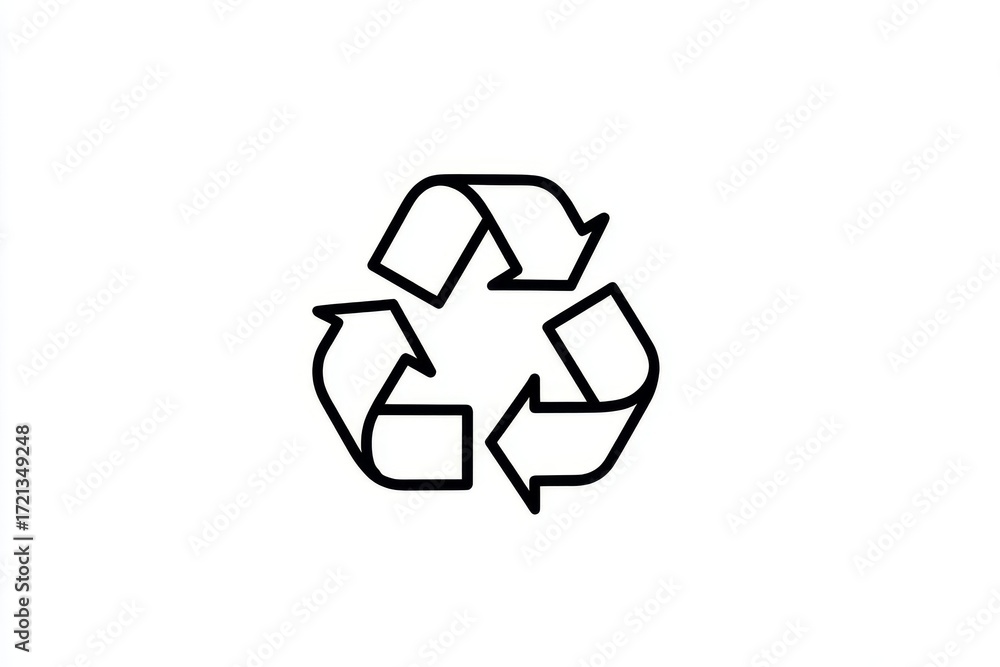 Obraz premium Single line drawing of simple recycling symbol isolated on white background, minimalist eco-friendly concept.