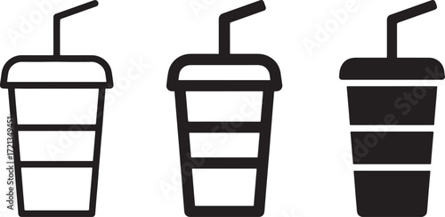 drink, cup, beverage, disposable, straw, takeaway, soda, juice, coffee, iced tea, icon, symbol, graphic, design, illustration, vector, black, outline, silhouette, container, refreshment, liquid, cold 