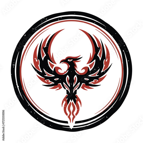 Mythical phoenix emblem with fiery wings and determined gaze