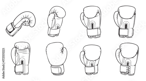 Collection of diverse boxing gloves hand drawn sketch art sports equipment silhouette