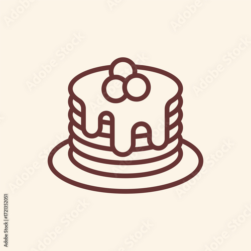 Delicious stack of pancakes with syrup and berries, tempting breakfast treat that brings cozy comfort and joy to your day with a delectable outline style