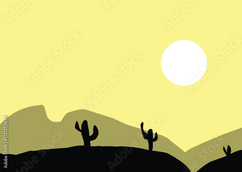 Landscape nature with silhouette with cactus on dessert.eps