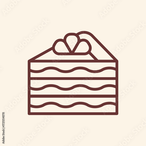 Delicious cake slice icon for dessert menus, bakery designs, and celebrations; use this sweet illustration for food blogs, recipe cards, and party invites