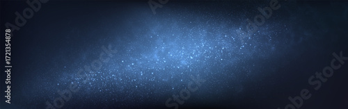 Milky Way galaxy. Starry night sky with glowing blue constellation in deep space. Futuristic astronomy background with stardust particles. Beautiful blue nebula. Vector Illustration.