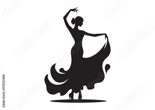 flamenco dancer logo silhouette vector, woman  flamenco dress dancing vector silhouette, flamenco dance silhouette vector, traditional flamenco dancer logo silhouettes vector on white background