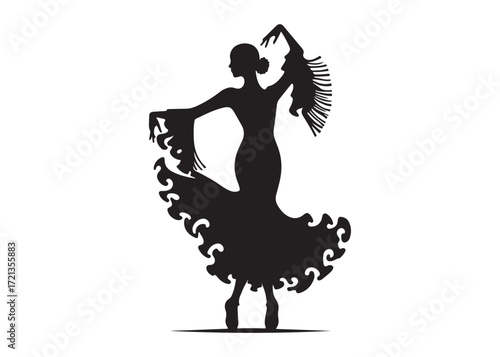 flamenco dancer logo silhouette vector, woman  flamenco dress dancing vector silhouette, flamenco dance silhouette vector, traditional flamenco dancer logo silhouettes vector on white background