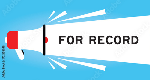 Color megaphone icon with word for record in white banner on blue background