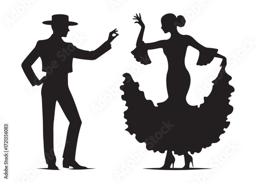 flamenco dancer logo silhouette vector, woman  flamenco dress dancing vector silhouette, flamenco dance silhouette vector, traditional flamenco dancer logo silhouettes vector on white background