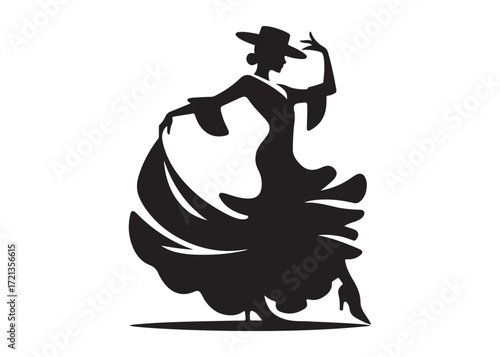 flamenco dancer logo silhouette vector, woman  flamenco dress dancing vector silhouette, flamenco dance silhouette vector, traditional flamenco dancer logo silhouettes vector on white background