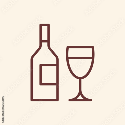 Elegant wine bottle and glass outline for modern bar design or restaurant branding, perfect for sophisticated menus or wine tasting events