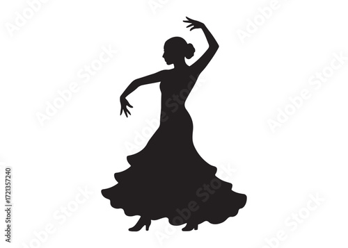 flamenco dancer logo silhouette vector, woman  flamenco dress dancing vector silhouette, flamenco dance silhouette vector, traditional flamenco dancer logo silhouettes vector on white background